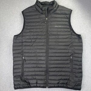 Eddie Bauer Puffer Vest Men's XLT Microlight Black Down Full Zip Quilted Outdoor